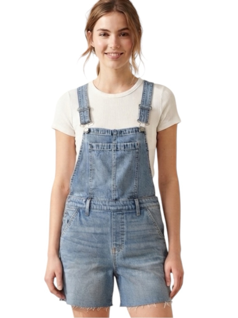 Denim Forum NWOT Light Blue Denim Short Overalls Rompers Size S